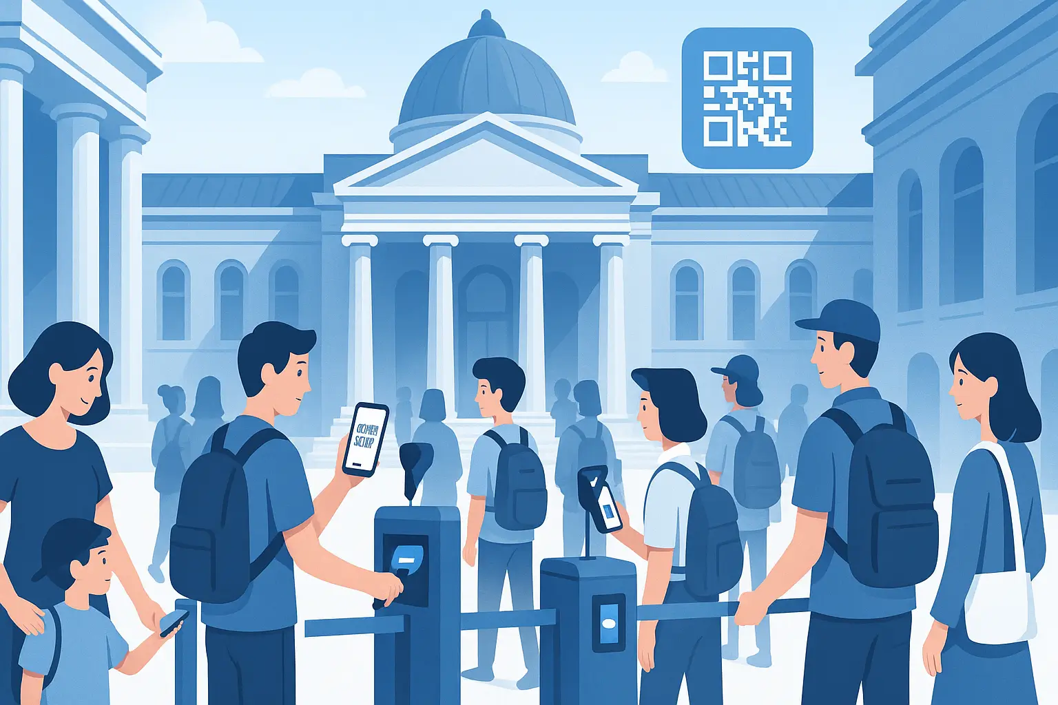 Which venue sizes see the biggest time savings from QR scanning